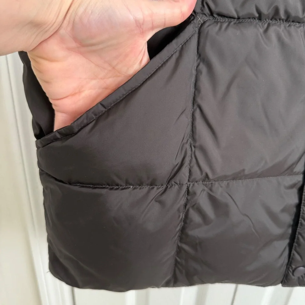 Lands End Mens Down Puffer Vest Brown Large 42-44 Quilted Snap‎ Front Mock Neck